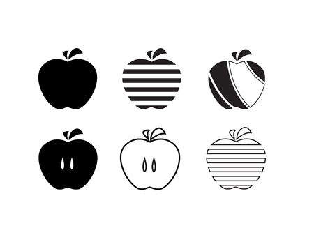 Apple icons set. Stylized fruit design elements. Black silhouette of a healthy meal. Vector illustration.のイラスト素材
