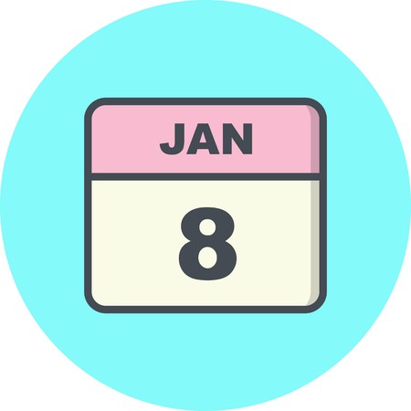 January 8th Date on a Single Day Calendarのイラスト素材