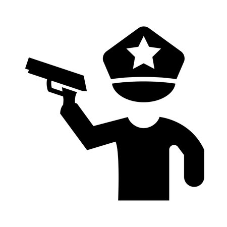 Policeman Holding Gun Vector Glyph Icon For Personal And Commercial Use.のイラスト素材