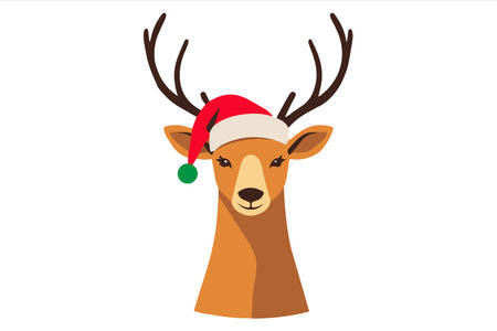 Deer with christmas hat vector illustrationのイラスト素材