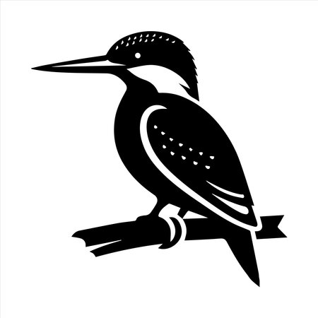 Elegant black silhouette illustration of a kingfisher birdのイラスト素材