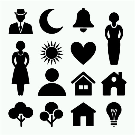 Black filled icon set silhouette on white backgroundのイラスト素材