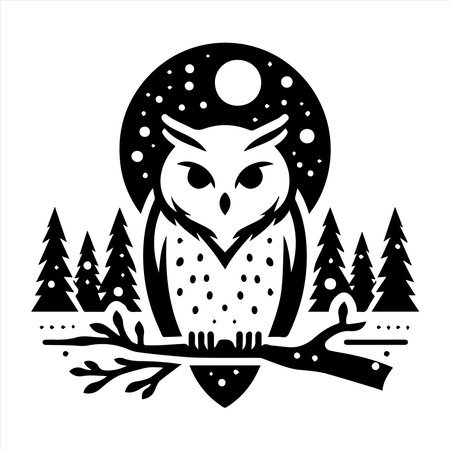 Mystical owl silhouette: elegant and enigmatic designs on branchのイラスト素材