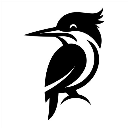Elegant black silhouette illustration of a kingfisher birdのイラスト素材