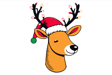 Deer with christmas hat vector illustrationのイラスト素材
