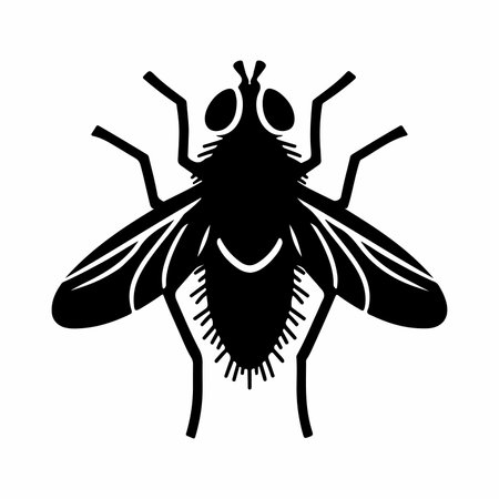 Fly silhouette isolated on white background. Vector illustration of a fly.のイラスト素材