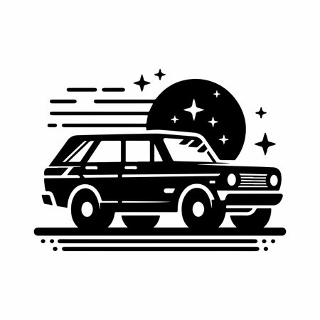 Car with moon and stars icon. Vector illustration on white background.のイラスト素材