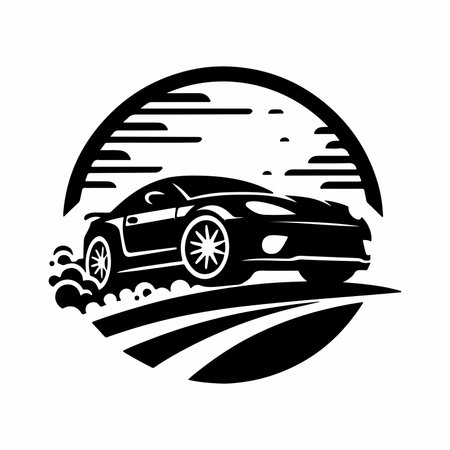 Sport car on road. Vector illustration isolated on a white background.のイラスト素材