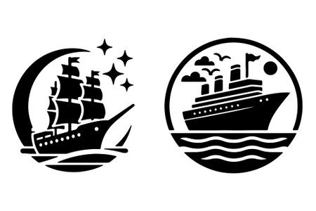 Cruise ship icon in black and white style. Vector illustration.のイラスト素材