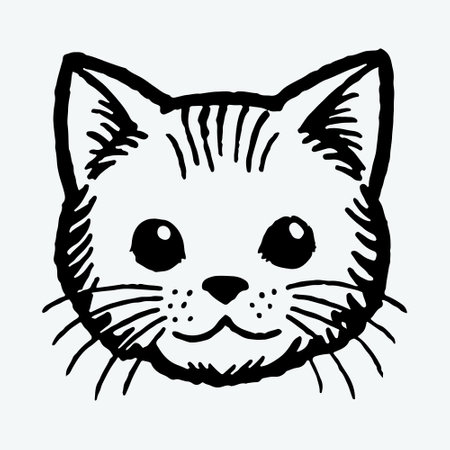 Cute cat face. Hand drawn vector illustration in cartoon style.のイラスト素材