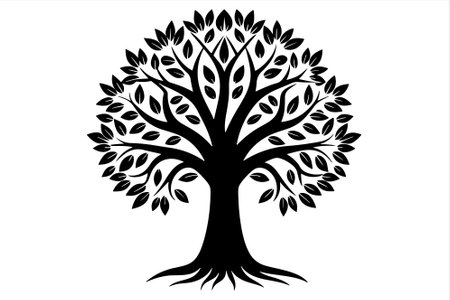 vector black olive tree silhouette isolated on white background. olive tree iconのイラスト素材
