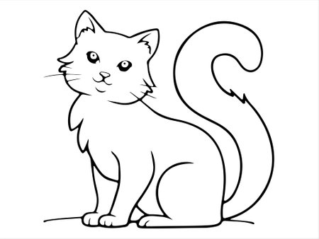 illustration of a cat on a white background, black and whiteのイラスト素材