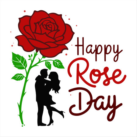 Happy love day. Couple in love with rose. Vector illustrationのイラスト素材