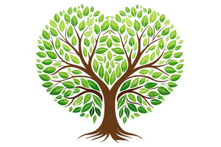 Heart shaped tree with green leaves. Vector illustration isolated on white background.のイラスト素材