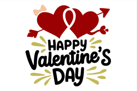 Happy Valentines Day lettering with heart and arrow. Vector illustration.のイラスト素材