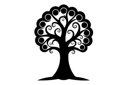 Black and white tree silhouette isolated on white background. Vector illustration.のイラスト素材