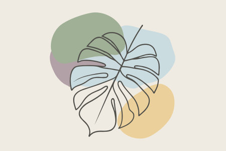 Monstera leaf on abstract background. Vector illustration in minimal style.のイラスト素材