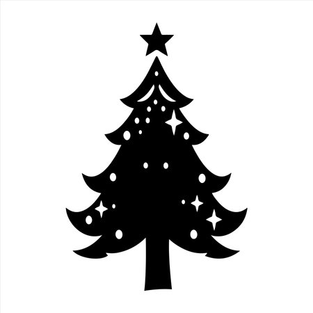 Black silhouette of a Christmas tree on a white background. Vector illustrationのイラスト素材