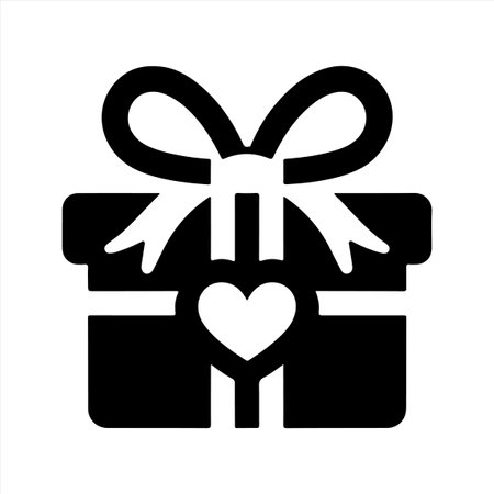 Gift box with heart icon. Black and white vector illustration.のイラスト素材