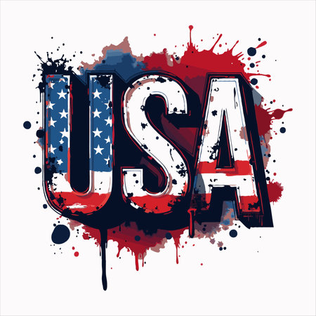 Usa flag painted with paint splashes. Grunge vector illustration.のイラスト素材