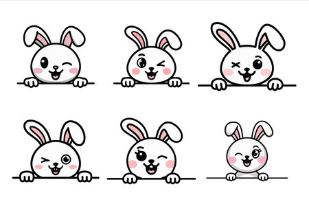 Set of cute rabbit many color for spring and sweet rabbits stickers a vector illustrationのイラスト素材