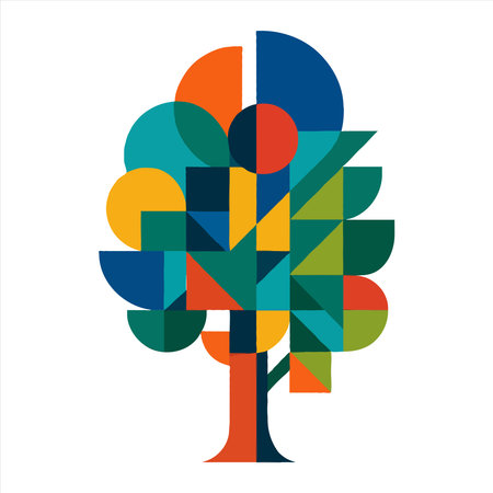 Abstract tree with colorful geometric shapes on white background. Vector illustration.のイラスト素材