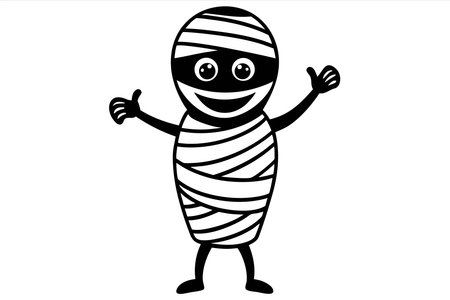 Cartoon mummy isolated on white background. Black and white vector illustration.のイラスト素材