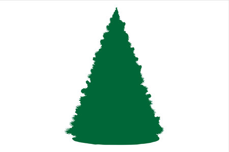 This image depicts a tall, solitary green pine tree standing against a plain white background. The tree has a classic triangular shape with dense, dark green foliage. It appears to be a healthy, mature pine tree with a full, lush appearance.のイラスト素材