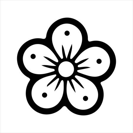 A minimalist graphic representation of a five-petal flower. This stylized bloom features a central circular element and radiating lines, perfect for decorative or symbolic use.のイラスト素材