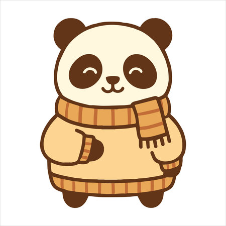Cute panda in warm clothes and scarf. Vector illustration.のイラスト素材