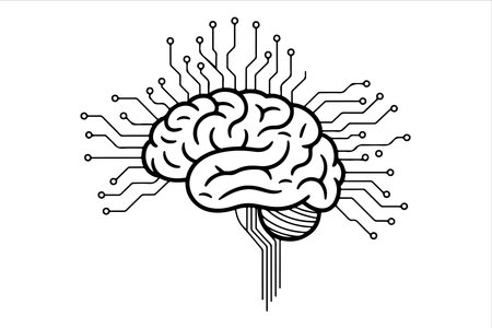 Human brain with circuit and microchip. Artificial intelligence concept. Vector illustration.のイラスト素材
