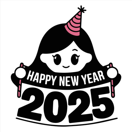 Vintage happy new year 2025 timeless black &amp; white celebration with starsのイラスト素材