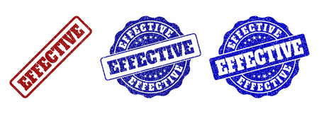 EFFECTIVE grunge stamp seals in red and blue colors. Vector EFFECTIVE labels with grunge texture. Graphic elements are rounded rectangles, rosettes, circles and text tags.のイラスト素材