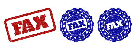FAX grunge stamp seals in red and blue colors. Vector FAX marks with grunge style. Graphic elements are rounded rectangles, rosettes, circles and text tags. Designed for rubber stamp imitations.のイラスト素材