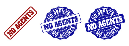 NO AGENTS grunge stamp seals in red and blue colors. Vector NO AGENTS labels with grunge surface. Graphic elements are rounded rectangles, rosettes, circles and text labels.のイラスト素材