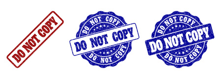 DO NOT COPY grunge stamp seals in red and blue colors. Vector DO NOT COPY marks with grunge texture. Graphic elements are rounded rectangles, rosettes, circles and text tags.のイラスト素材