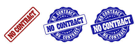NO CONTRACT grunge stamp seals in red and blue colors. Vector NO CONTRACT imprints with dirty texture. Graphic elements are rounded rectangles, rosettes, circles and text titles.のイラスト素材