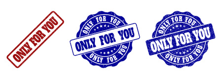 ONLY FOR YOU grunge stamp seals in red and blue colors. Vector ONLY FOR YOU labels with grunge style. Graphic elements are rounded rectangles, rosettes, circles and text labels.のイラスト素材