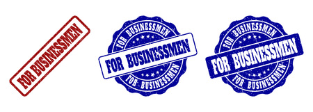 FOR BUSINESSMEN scratched stamp seals in red and blue colors. Vector FOR BUSINESSMEN signs with grunge effect. Graphic elements are rounded rectangles, rosettes, circles and text tags.のイラスト素材