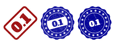 0.1 grunge stamp seals in red and blue colors. Vector 0.1 labels with grunge style. Graphic elements are rounded rectangles, rosettes, circles and text captions. Designed for rubber stamp imitations.のイラスト素材