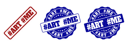 #ART #ME grunge stamp seals in red and blue colors. Vector #ART #ME labels with scratced style. Graphic elements are rounded rectangles, rosettes, circles and text captions.のイラスト素材