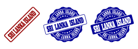 SRI LANKA ISLAND grunge stamp seals in red and blue colors. Vector SRI LANKA ISLAND signs with grunge style. Graphic elements are rounded rectangles, rosettes, circles and text captions.のイラスト素材