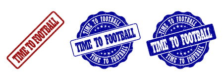 TIME TO FOOTBALL grunge stamp seals in red and blue colors. Vector TIME TO FOOTBALL watermarks with grunge surface. Graphic elements are rounded rectangles, rosettes, circles and text captions.のイラスト素材