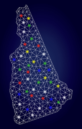 Glossy mesh vector New Hampshire State map with glow light spots. Carcass model for patriotic illustrations. Abstract lines, dots, glare spots are organized into New Hampshire State map.のイラスト素材