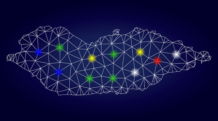 Glamour mesh vector Socotra Island map with glare light spots. Mesh model for political posters. Abstract lines, dots, light spots are organized into Socotra Island map.のイラスト素材