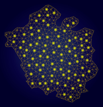 Yellow mesh vector Chandigarh City map with glare effect on a dark blue gradiented background. Abstract lines, light spots and points form Chandigarh City map constellation.のイラスト素材