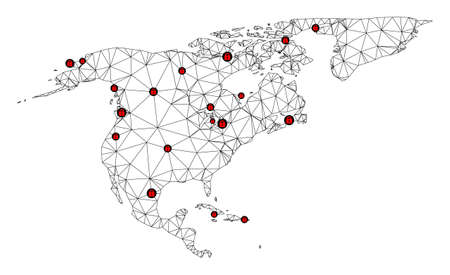 Polygonal mesh lockdown map of North America and Greenland. Abstract mesh lines and locks form map of North America and Greenland.のイラスト素材