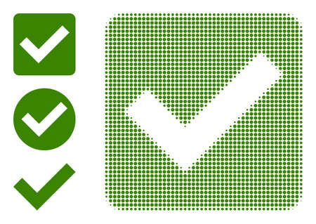 Halftone confirm checkbox. Dotted confirm checkbox designed with small circle items. Vector illustration of confirm checkbox icon on a white background. Halftone pattern contains circle pixels.のイラスト素材
