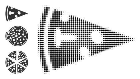 Halftone pizza piece. Dotted pizza piece made with small spheric elements. Vector illustration of pizza piece icon on a white background. Halftone pattern contains round elements.のイラスト素材
