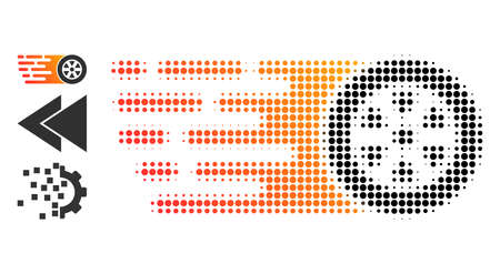 Halftone rush wheel. Dotted rush wheel constructed with small circle pixels. Vector illustration of rush wheel icon on a white background. Halftone pattern contains circle points.のイラスト素材